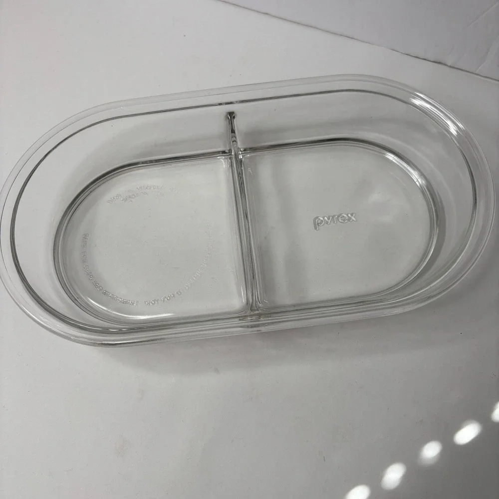 Vintage Pyrex 8301 Clear Glass Divided Casserole Dish 1.5 Quart 12.5